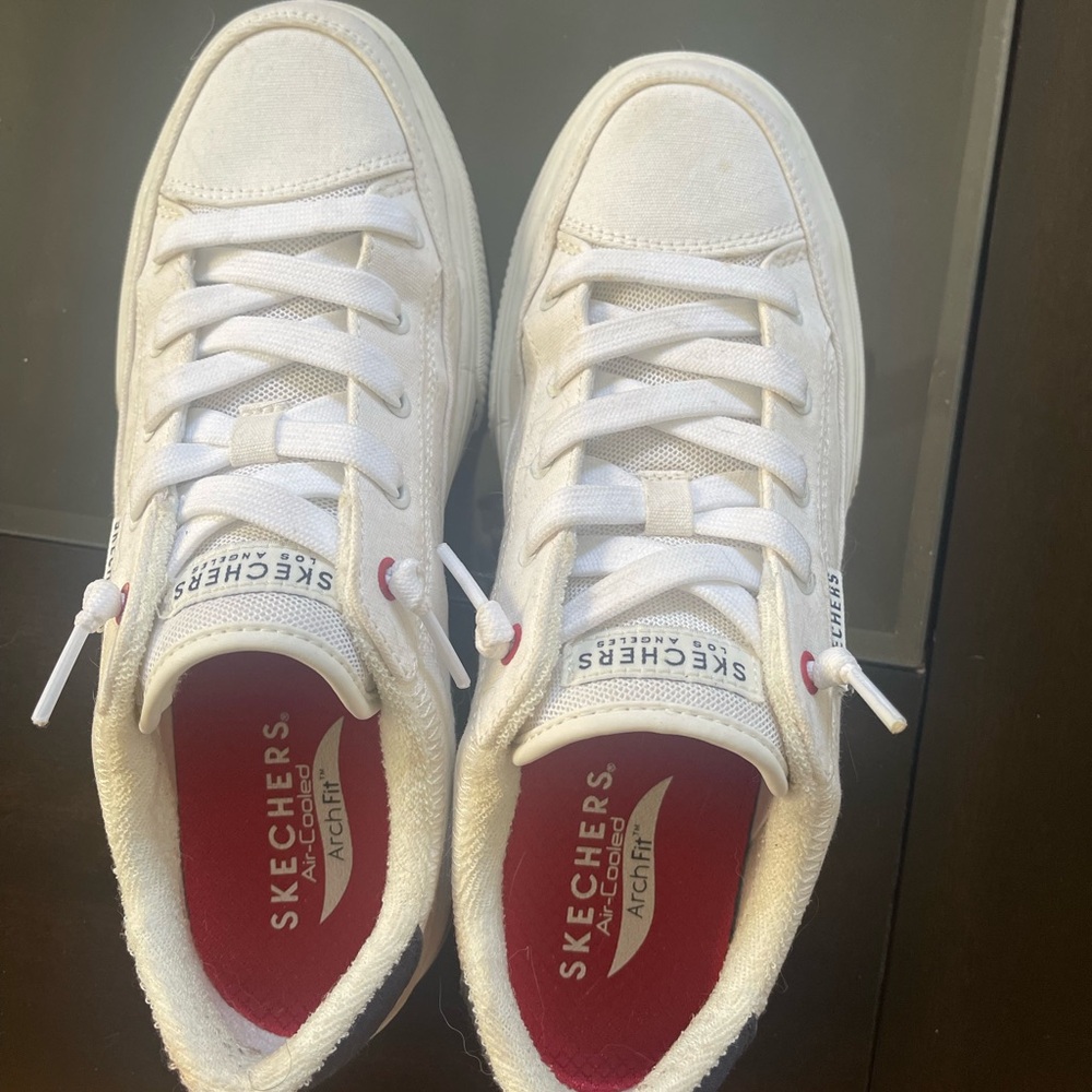 Skechers White Canvas Lace-Up Sneakers